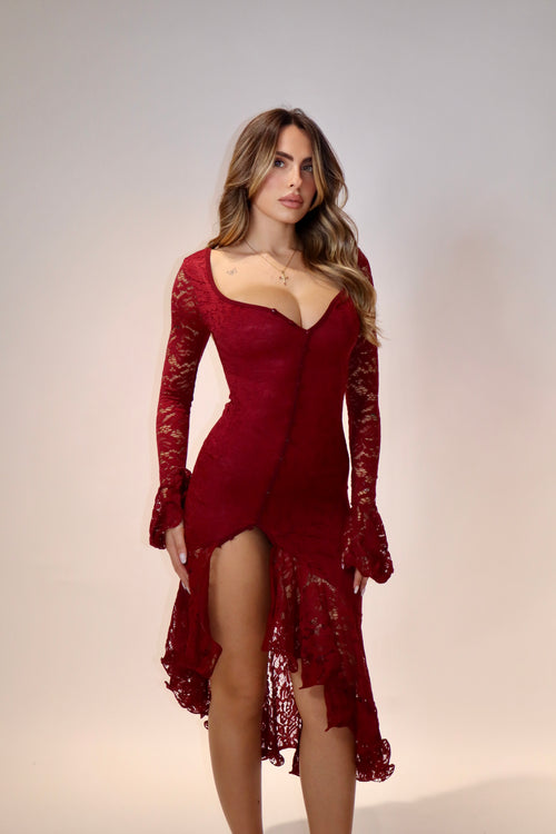 Long Dress Pricilla Lace Bordeaux