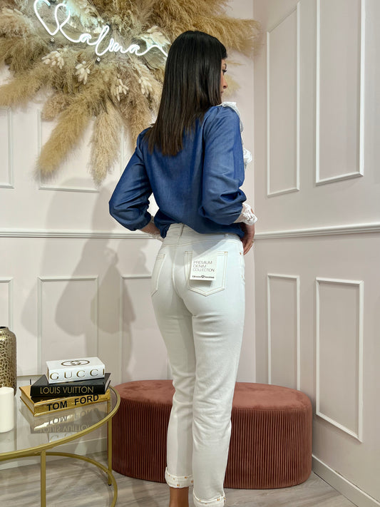 Denim MomFit White